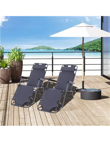 Outsunny 2 in 1 Folding Sun Lounger Reclining Garden Chair Set of 2 with 2-Level Adjustable Backrest, Outdoor Zero Gravity Recli