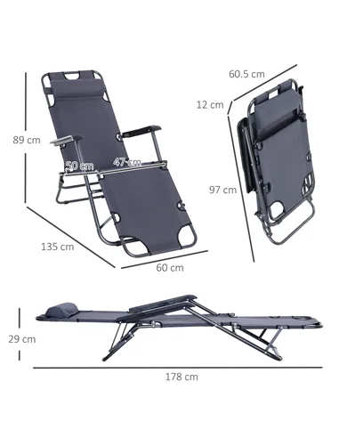 Outsunny 2 in 1 Folding Sun Lounger Reclining Garden Chair Set of 2 with 2-Level Adjustable Backrest, Outdoor Zero Gravity Recli
