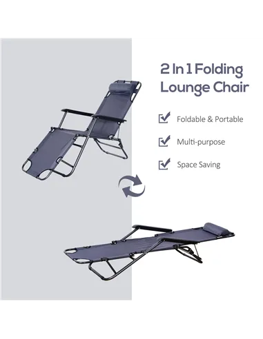 Outsunny 2 in 1 Folding Sun Lounger Reclining Garden Chair Set of 2 with 2-Level Adjustable Backrest, Outdoor Zero Gravity Recli
