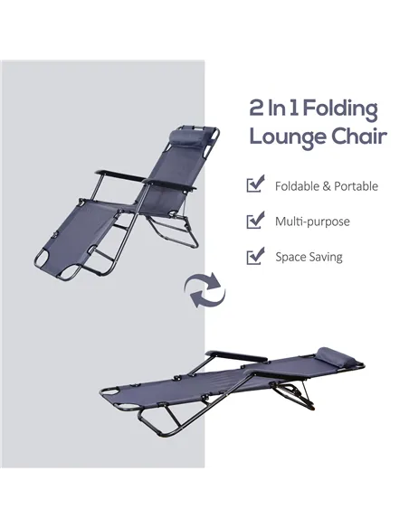 Outsunny 2 in 1 Folding Sun Lounger Reclining Garden Chair Set of 2 with 2-Level Adjustable Backrest, Outdoor Zero Gravity Recli