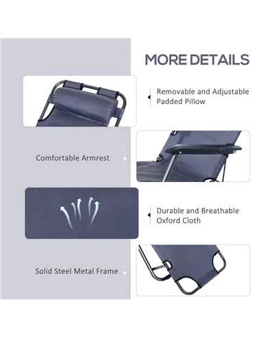 Outsunny 2 in 1 Folding Sun Lounger Reclining Garden Chair Set of 2 with 2-Level Adjustable Backrest, Outdoor Zero Gravity Recli