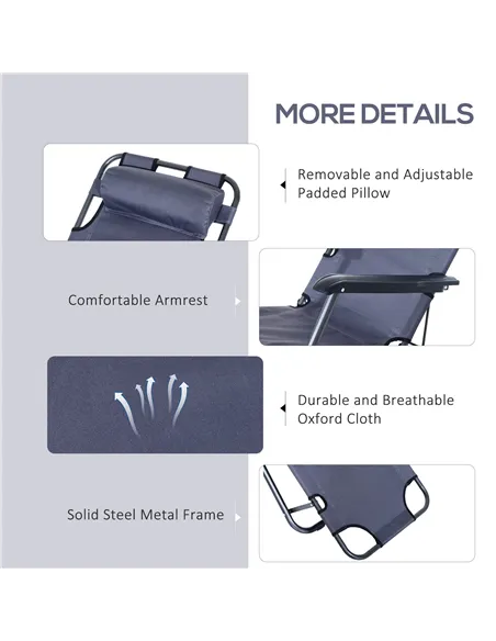 Outsunny 2 in 1 Folding Sun Lounger Reclining Garden Chair Set of 2 with 2-Level Adjustable Backrest, Outdoor Zero Gravity Recli