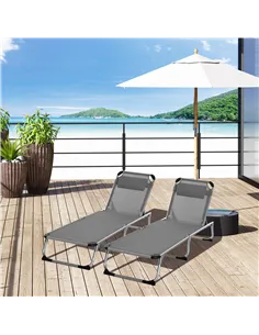 Outsunny Foldable Outdoor Sun Loungers Set of 2, Reclining Lounge Chair Camping Bed Cot with Pillow 4-Level Adjustable Back Alum 2