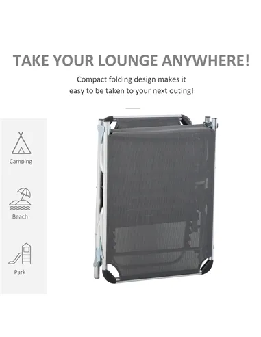 Outsunny Foldable Outdoor Sun Loungers Set of 2, Reclining Lounge Chair Camping Bed Cot with Pillow 4-Level Adjustable Back Alum