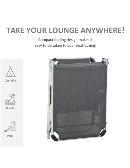 Outsunny Foldable Outdoor Sun Loungers Set of 2, Reclining Lounge Chair Camping Bed Cot with Pillow 4-Level Adjustable Back Alum