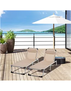 Outsunny Foldable Outdoor Sun Loungers Set of 2, Reclining Lounge Chair Camping Bed Cot with Pillow 4-Level Adjustable Back Alum 2