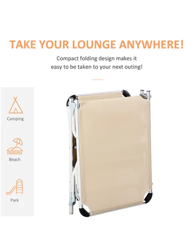 Outsunny Foldable Outdoor Sun Loungers Set of 2, Reclining Lounge Chair Camping Bed Cot with Pillow 4-Level Adjustable Back Alum