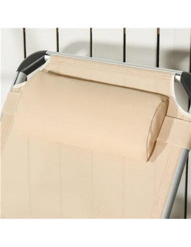 Outsunny Foldable Outdoor Sun Loungers Set of 2, Reclining Lounge Chair Camping Bed Cot with Pillow 4-Level Adjustable Back Alum