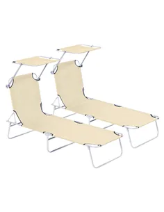 Outsunny 2 Pieces Outdoor Foldable Sun Lounger, 4 Level Adjustable Backrest Reclining Sun Lounger Chair with Angle Adjust Sun Sh