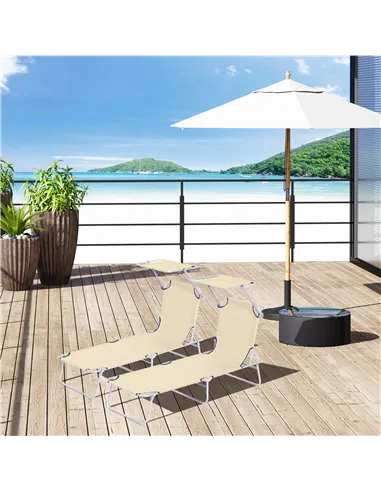 Outsunny 2 Pieces Outdoor Foldable Sun Lounger, 4 Level Adjustable Backrest Reclining Sun Lounger Chair with Angle Adjust Sun Sh