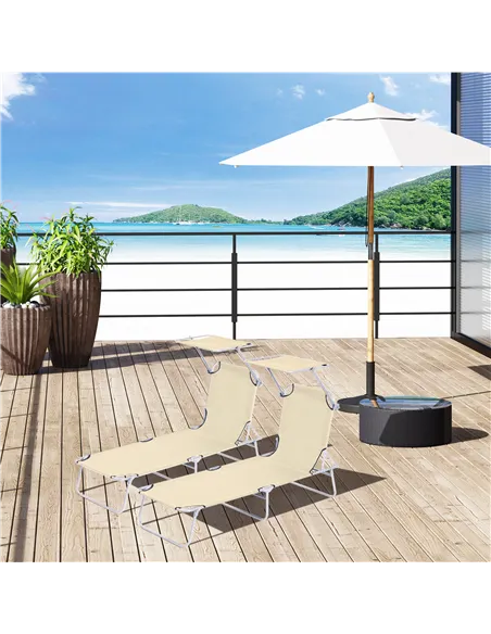 Outsunny 2 Pieces Outdoor Foldable Sun Lounger, 4 Level Adjustable Backrest Reclining Sun Lounger Chair with Angle Adjust Sun Sh