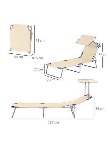 Outsunny 2 Pieces Outdoor Foldable Sun Lounger, 4 Level Adjustable Backrest Reclining Sun Lounger Chair with Angle Adjust Sun Sh