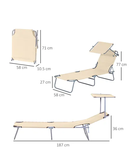 Outsunny 2 Pieces Outdoor Foldable Sun Lounger, 4 Level Adjustable Backrest Reclining Sun Lounger Chair with Angle Adjust Sun Sh