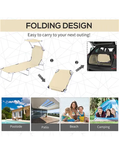 Outsunny 2 Pieces Outdoor Foldable Sun Lounger, 4 Level Adjustable Backrest Reclining Sun Lounger Chair with Angle Adjust Sun Sh