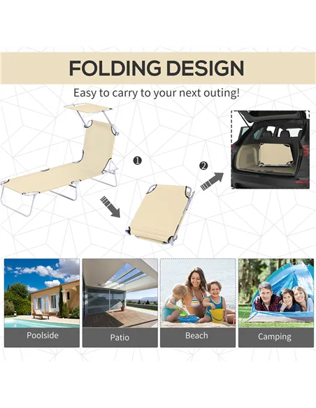 Outsunny 2 Pieces Outdoor Foldable Sun Lounger, 4 Level Adjustable Backrest Reclining Sun Lounger Chair with Angle Adjust Sun Sh