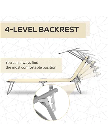 Outsunny 2 Pieces Outdoor Foldable Sun Lounger, 4 Level Adjustable Backrest Reclining Sun Lounger Chair with Angle Adjust Sun Sh
