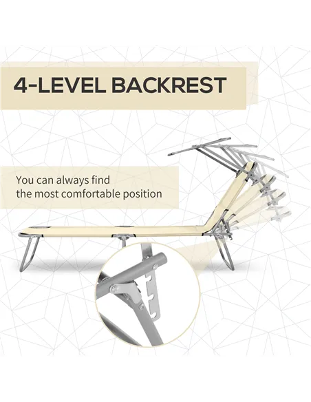 Outsunny 2 Pieces Outdoor Foldable Sun Lounger, 4 Level Adjustable Backrest Reclining Sun Lounger Chair with Angle Adjust Sun Sh