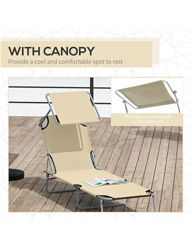 Outsunny 2 Pieces Outdoor Foldable Sun Lounger, 4 Level Adjustable Backrest Reclining Sun Lounger Chair with Angle Adjust Sun Sh