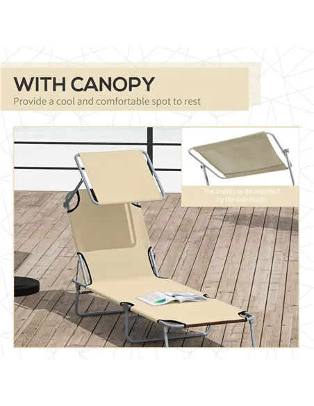 Outsunny 2 Pieces Outdoor Foldable Sun Lounger, 4 Level Adjustable Backrest Reclining Sun Lounger Chair with Angle Adjust Sun Sh