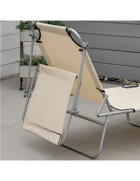 Outsunny 2 Pieces Outdoor Foldable Sun Lounger, 4 Level Adjustable Backrest Reclining Sun Lounger Chair with Angle Adjust Sun Sh