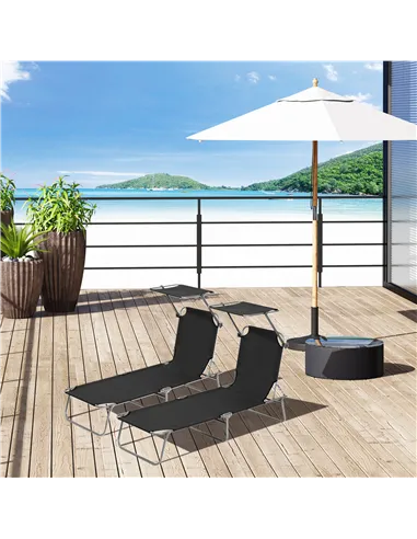 Outsunny 2 Pieces Outdoor Foldable Sun Lounger, 4 Level Adjustable Backrest Reclining Sun Lounger Chair with Angle Adjust Sun Sh