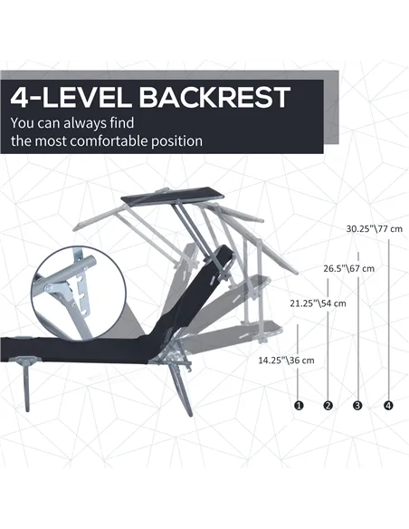 Outsunny 2 Pieces Outdoor Foldable Sun Lounger, 4 Level Adjustable Backrest Reclining Sun Lounger Chair with Angle Adjust Sun Sh
