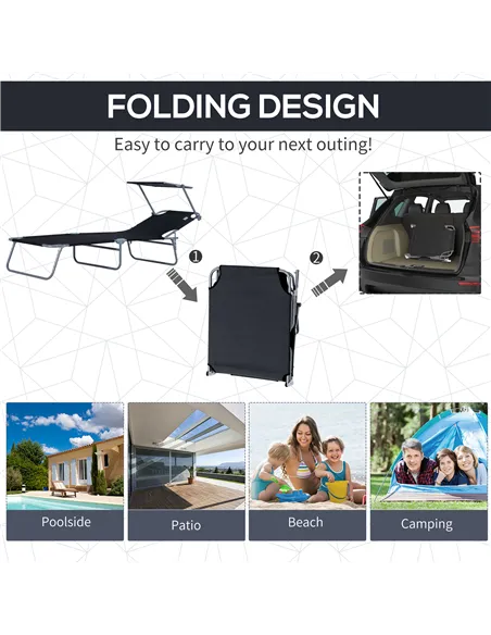 Outsunny 2 Pieces Outdoor Foldable Sun Lounger, 4 Level Adjustable Backrest Reclining Sun Lounger Chair with Angle Adjust Sun Sh