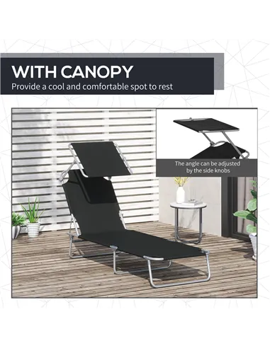 Outsunny 2 Pieces Outdoor Foldable Sun Lounger, 4 Level Adjustable Backrest Reclining Sun Lounger Chair with Angle Adjust Sun Sh