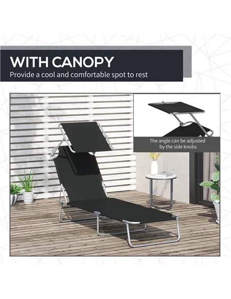 Outsunny 2 Pieces Outdoor Foldable Sun Lounger, 4 Level Adjustable Backrest Reclining Sun Lounger Chair with Angle Adjust Sun Sh