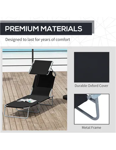 Outsunny 2 Pieces Outdoor Foldable Sun Lounger, 4 Level Adjustable Backrest Reclining Sun Lounger Chair with Angle Adjust Sun Sh