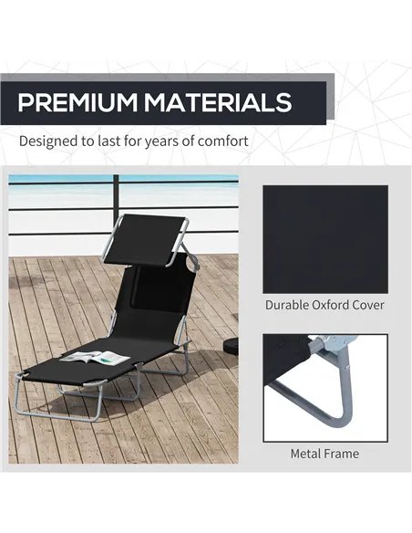 Outsunny 2 Pieces Outdoor Foldable Sun Lounger, 4 Level Adjustable Backrest Reclining Sun Lounger Chair with Angle Adjust Sun Sh