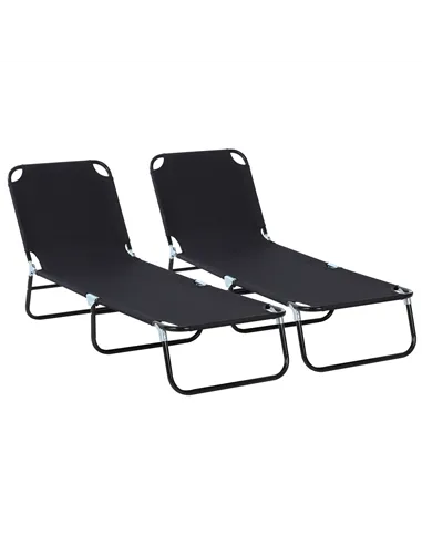 Outsunny 2 Piece Foldable Sun Loungers with 5-Position Adjustable Backrest, Outdoor Portable Recliner Chaise Lounge Chairs with 