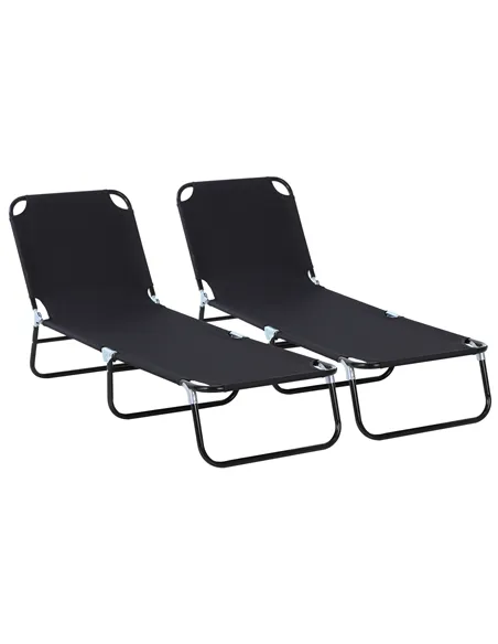 Outsunny 2 Piece Foldable Sun Loungers with 5-Position Adjustable Backrest, Outdoor Portable Recliner Chaise Lounge Chairs with 