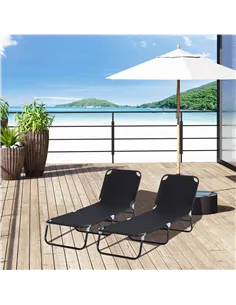 Outsunny 2 Piece Foldable Sun Loungers with 5-Position Adjustable Backrest, Outdoor Portable Recliner Chaise Lounge Chairs with  2