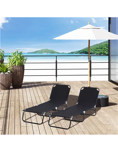 Outsunny 2 Piece Foldable Sun Loungers with 5-Position Adjustable Backrest, Outdoor Portable Recliner Chaise Lounge Chairs with 