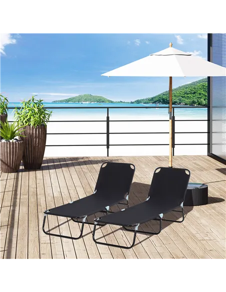 Outsunny 2 Piece Foldable Sun Loungers with 5-Position Adjustable Backrest, Outdoor Portable Recliner Chaise Lounge Chairs with 