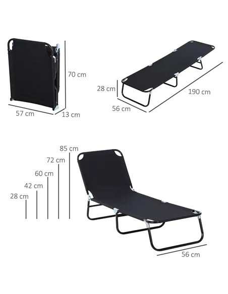 Outsunny 2 Piece Foldable Sun Loungers with 5-Position Adjustable Backrest, Outdoor Portable Recliner Chaise Lounge Chairs with 