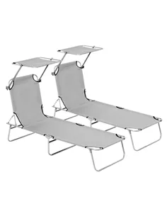 Outsunny 2 Pieces Outdoor Foldable Sun Lounger, 4 Level Adjustable Backrest Reclining Sun Lounger Chair with Angle Adjust Sun Sh