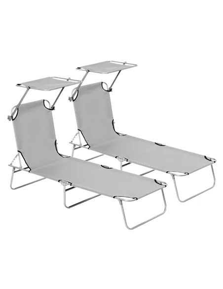 Outsunny 2 Pieces Outdoor Foldable Sun Lounger, 4 Level Adjustable Backrest Reclining Sun Lounger Chair with Angle Adjust Sun Sh