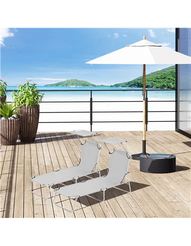 Outsunny 2 Pieces Outdoor Foldable Sun Lounger, 4 Level Adjustable Backrest Reclining Sun Lounger Chair with Angle Adjust Sun Sh