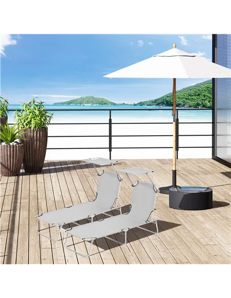 Outsunny 2 Pieces Outdoor Foldable Sun Lounger, 4 Level Adjustable Backrest Reclining Sun Lounger Chair with Angle Adjust Sun Sh