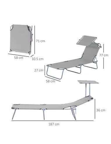 Outsunny 2 Pieces Outdoor Foldable Sun Lounger, 4 Level Adjustable Backrest Reclining Sun Lounger Chair with Angle Adjust Sun Sh