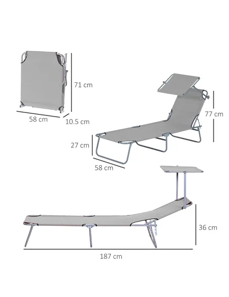 Outsunny 2 Pieces Outdoor Foldable Sun Lounger, 4 Level Adjustable Backrest Reclining Sun Lounger Chair with Angle Adjust Sun Sh