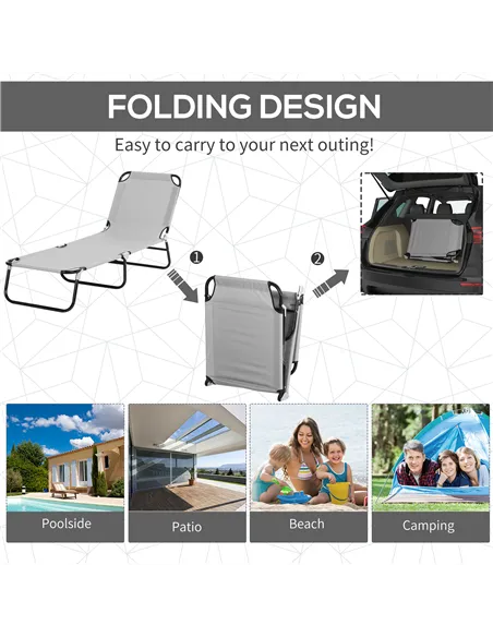 Outsunny 2 Pieces Outdoor Foldable Sun Lounger, 4 Level Adjustable Backrest Reclining Sun Lounger Chair with Angle Adjust Sun Sh