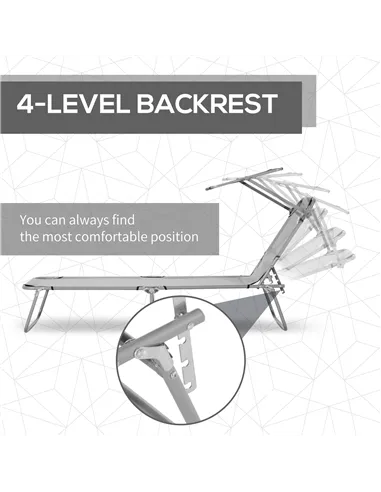 Outsunny 2 Pieces Outdoor Foldable Sun Lounger, 4 Level Adjustable Backrest Reclining Sun Lounger Chair with Angle Adjust Sun Sh