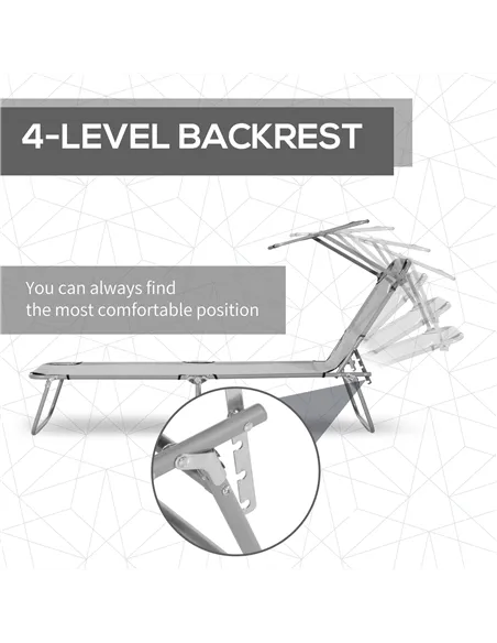 Outsunny 2 Pieces Outdoor Foldable Sun Lounger, 4 Level Adjustable Backrest Reclining Sun Lounger Chair with Angle Adjust Sun Sh
