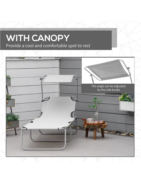 Outsunny 2 Pieces Outdoor Foldable Sun Lounger, 4 Level Adjustable Backrest Reclining Sun Lounger Chair with Angle Adjust Sun Sh