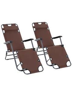 Outsunny 2 in 1 Folding Sun Lounger Reclining Garden Chair Set of 2 with 2-Level Adjustable Backrest, Outdoor Zero Gravity Recli
