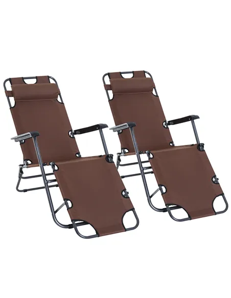Outsunny 2 in 1 Folding Sun Lounger Reclining Garden Chair Set of 2 with 2-Level Adjustable Backrest, Outdoor Zero Gravity Recli