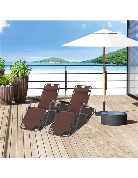 Outsunny 2 in 1 Folding Sun Lounger Reclining Garden Chair Set of 2 with 2-Level Adjustable Backrest, Outdoor Zero Gravity Recli